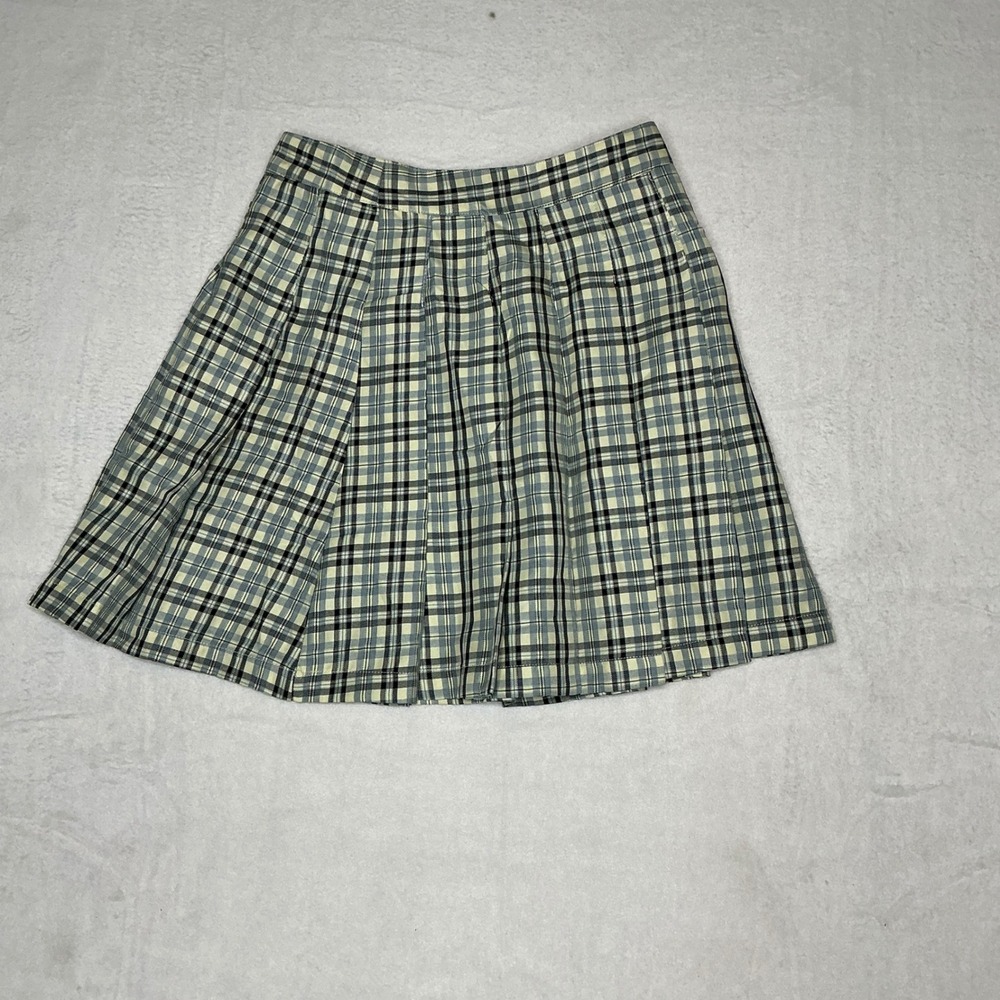 NWT Easel Pleated Plaid Short Skirt Blue Yellow Black Womens Size Small Y2K 90's - Picture 2 of 8